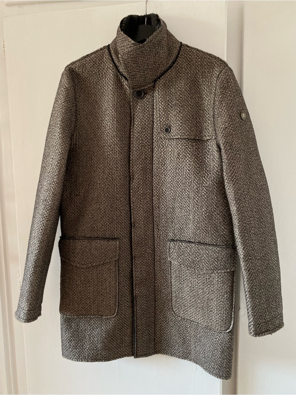 Swiss Chriss Italy Large Fall Jacket  Textured Stand-Collar Gray Wool Blend Coat